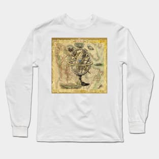 Dark Academia steampunk geography globe traveller vintage world map Long Sleeve T-Shirt